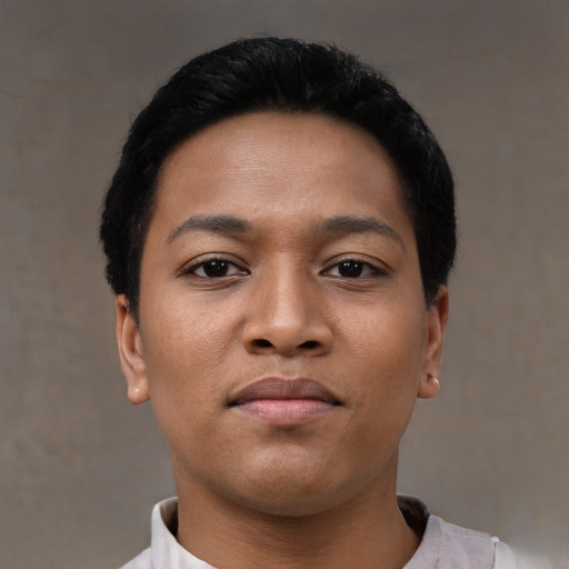 Neutral asian young-adult female with short  black hair and brown eyes