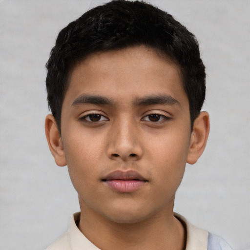 Neutral asian child male with short  black hair and brown eyes