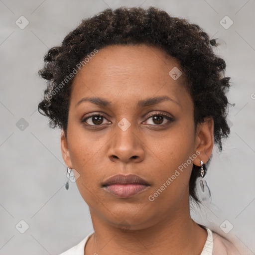 Neutral black young-adult female with short  brown hair and brown eyes