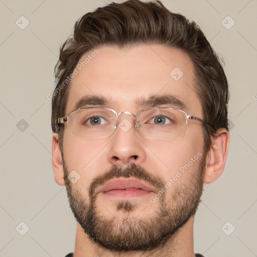 Neutral white adult male with short  brown hair and brown eyes