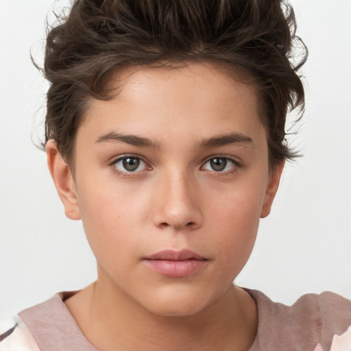 Neutral white young-adult female with short  brown hair and brown eyes