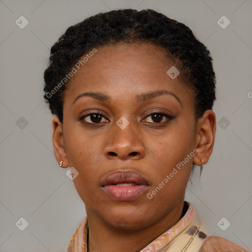 Neutral black young-adult female with short  brown hair and brown eyes