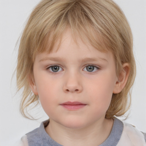 Neutral white child female with medium  brown hair and grey eyes