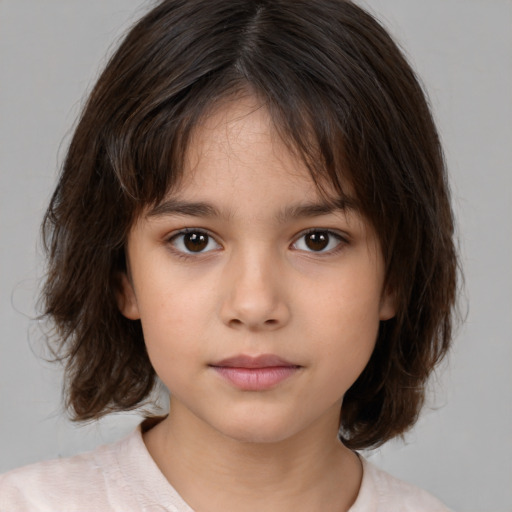 Neutral white child female with medium  brown hair and brown eyes