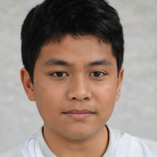 Neutral asian child male with short  brown hair and brown eyes