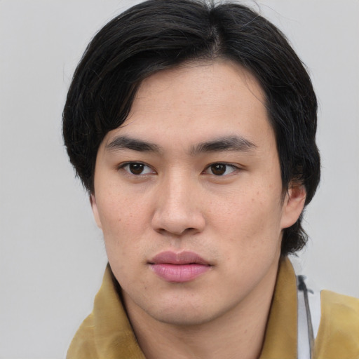 Neutral asian young-adult male with medium  brown hair and brown eyes