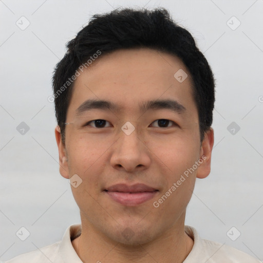 Neutral asian young-adult male with short  brown hair and brown eyes