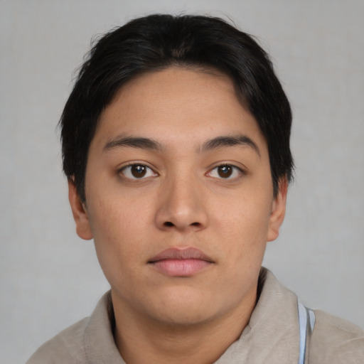 Neutral asian young-adult male with short  black hair and brown eyes