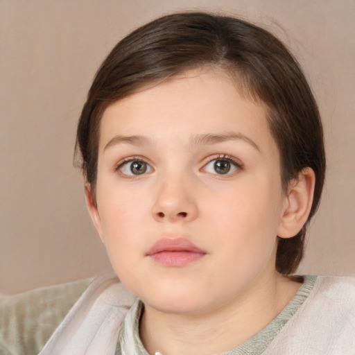 Neutral white child female with medium  brown hair and brown eyes