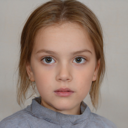 Neutral white child female with medium  brown hair and brown eyes