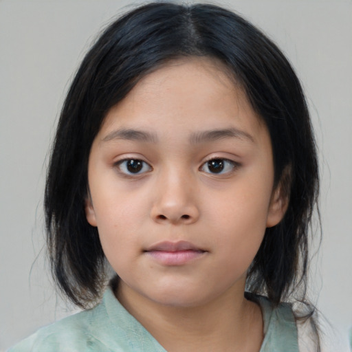 Neutral asian child female with medium  black hair and brown eyes