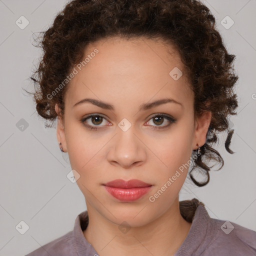 Neutral black young-adult female with medium  brown hair and brown eyes