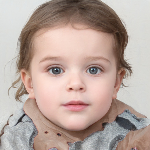 Neutral white child female with medium  brown hair and blue eyes