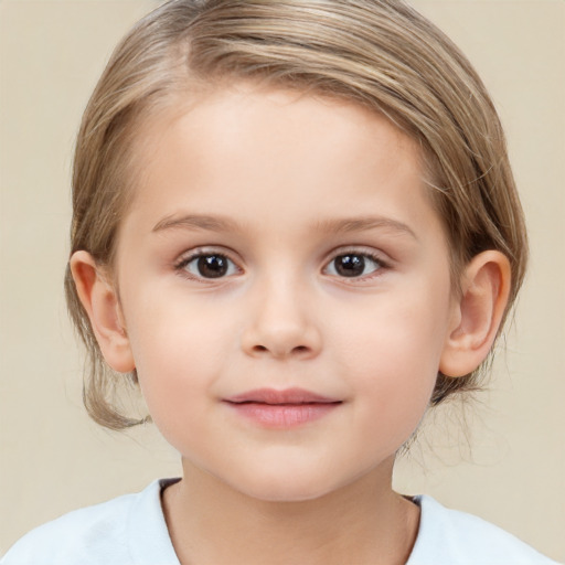 Neutral white child female with medium  brown hair and brown eyes