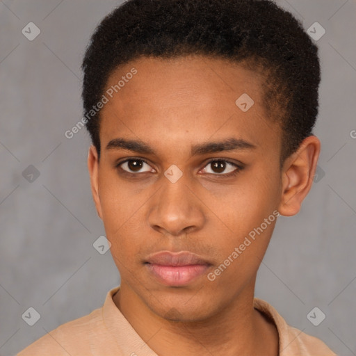 Neutral latino young-adult male with short  brown hair and brown eyes