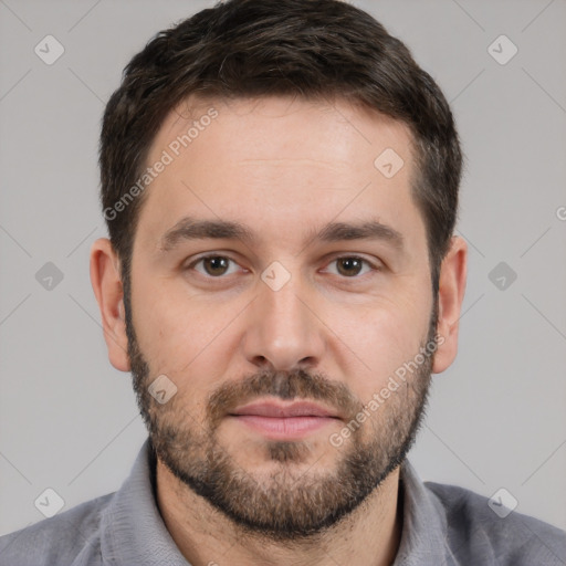 Neutral white adult male with short  brown hair and brown eyes