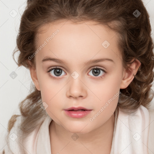 Neutral white child female with medium  brown hair and brown eyes