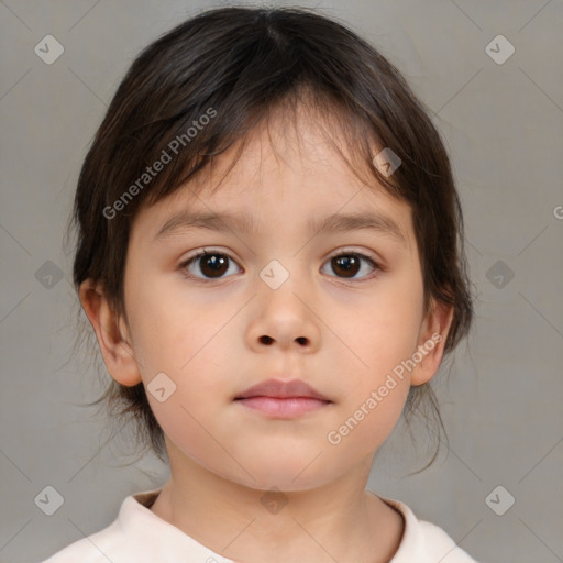 Neutral white child female with medium  brown hair and brown eyes