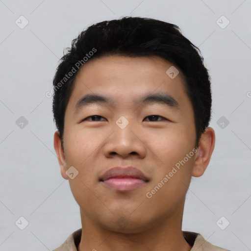 Neutral asian young-adult male with short  black hair and brown eyes