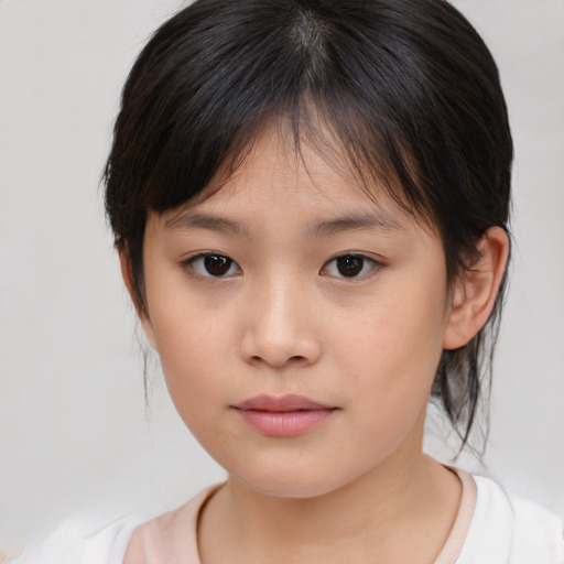 Neutral asian child female with medium  brown hair and brown eyes