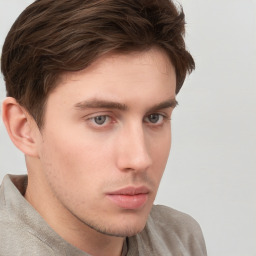 Neutral white young-adult male with short  brown hair and grey eyes