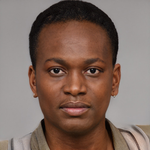 Neutral black young-adult male with short  brown hair and brown eyes