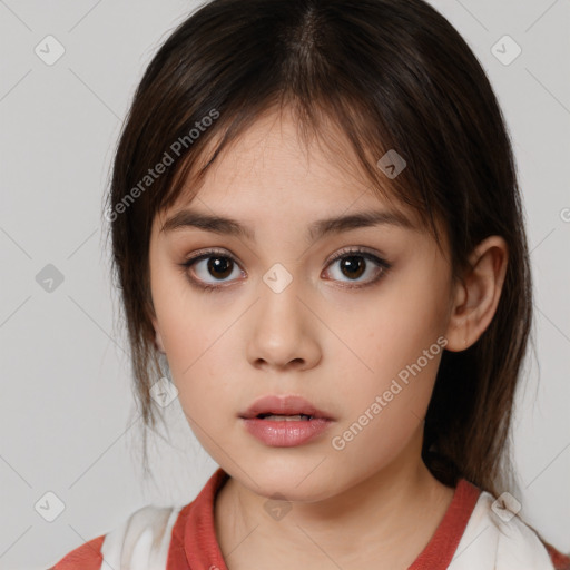 Neutral white child female with medium  brown hair and brown eyes