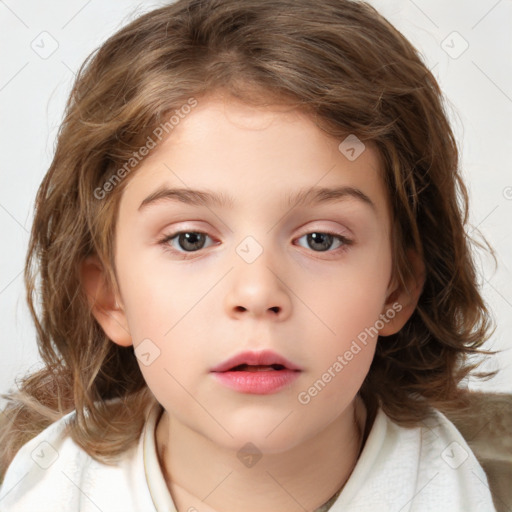 Neutral white child female with medium  brown hair and brown eyes