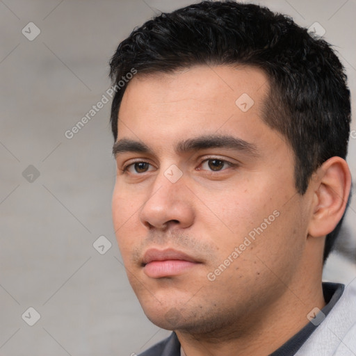 Neutral white young-adult male with short  black hair and brown eyes