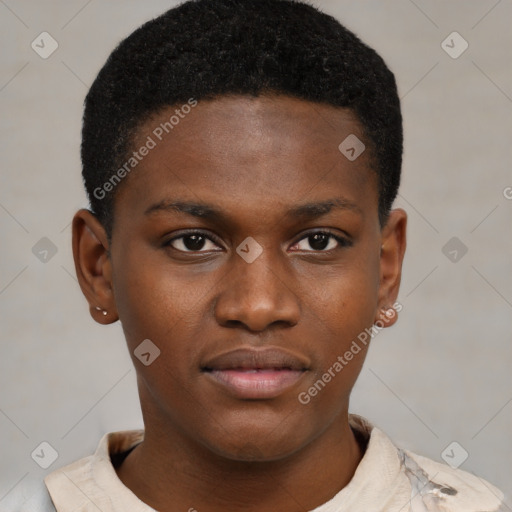 Neutral black young-adult male with short  brown hair and brown eyes