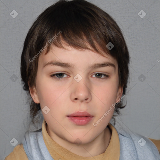 Neutral white child female with medium  brown hair and brown eyes