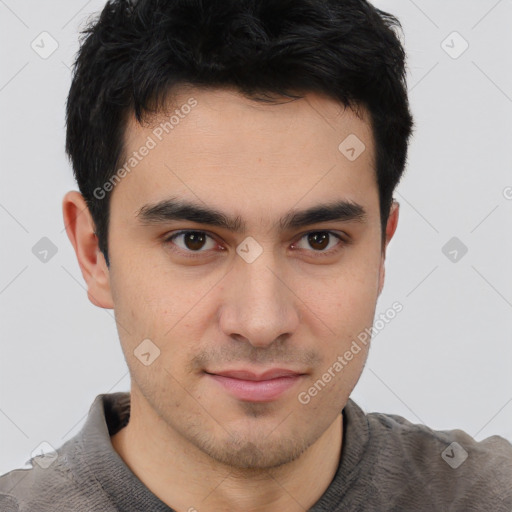 Neutral asian young-adult male with short  brown hair and brown eyes