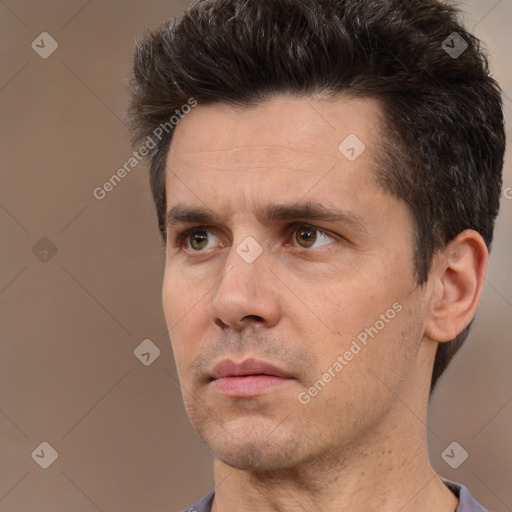 Neutral white adult male with short  brown hair and brown eyes