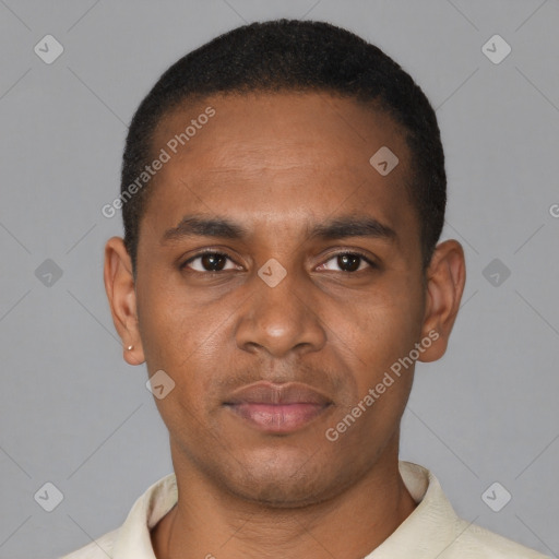 Neutral black young-adult male with short  brown hair and brown eyes