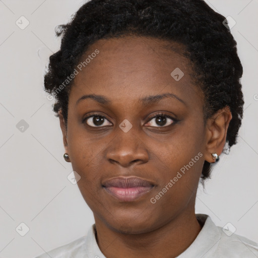 Neutral black young-adult female with short  brown hair and brown eyes