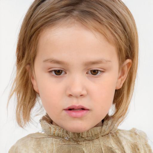 Neutral white child female with medium  brown hair and grey eyes