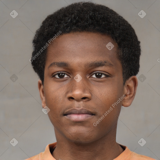 Neutral black young-adult male with short  brown hair and brown eyes