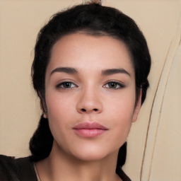 Neutral asian young-adult female with long  black hair and brown eyes