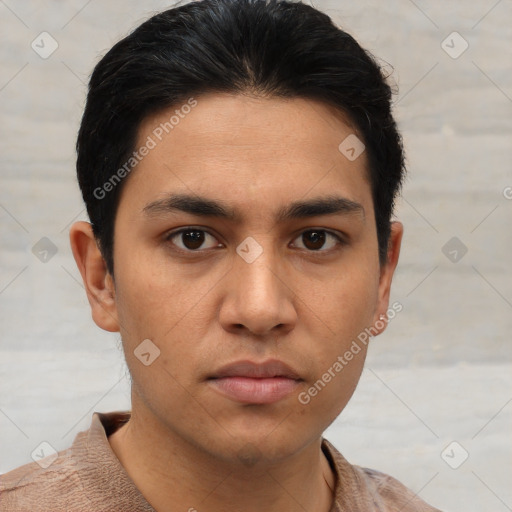 Neutral asian young-adult male with short  brown hair and brown eyes