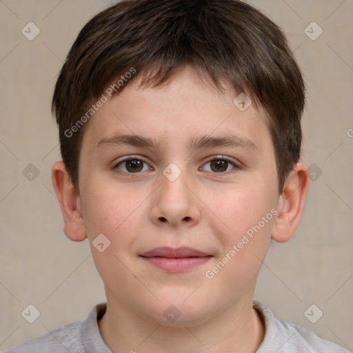 Joyful white child male with short  brown hair and brown eyes