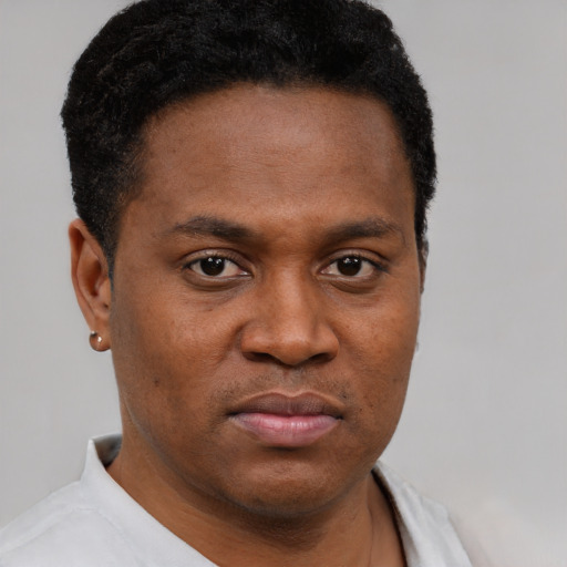 Neutral black young-adult male with short  brown hair and brown eyes