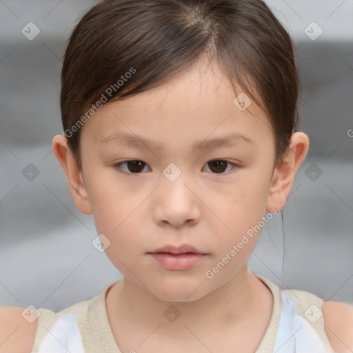 Neutral white child female with short  brown hair and brown eyes