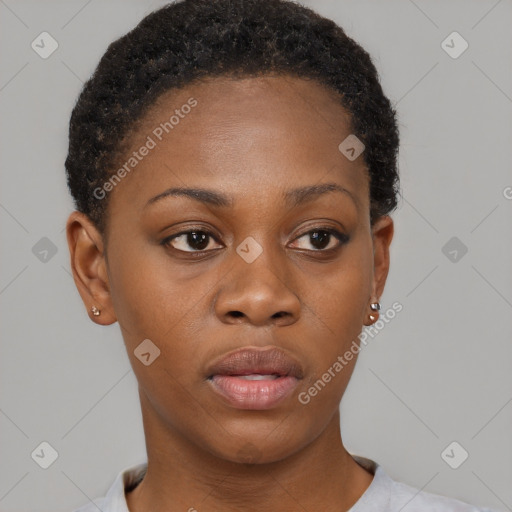 Neutral black young-adult female with short  brown hair and brown eyes