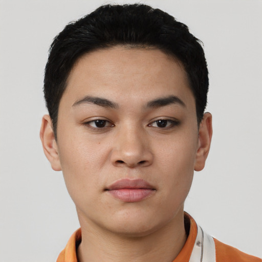 Neutral white young-adult male with short  black hair and brown eyes