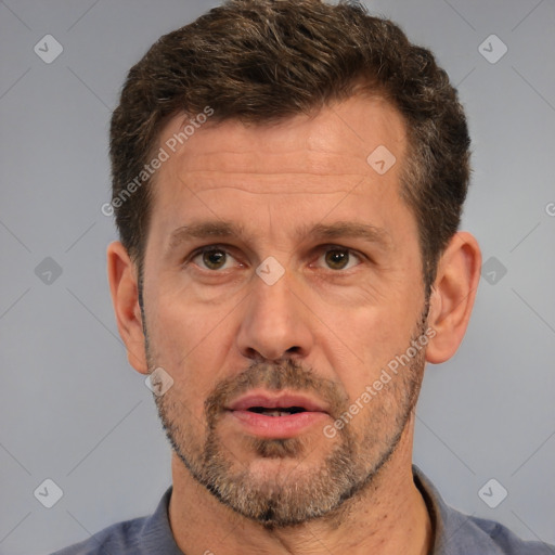 Neutral white adult male with short  brown hair and brown eyes