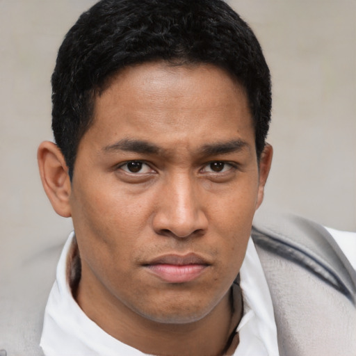 Neutral asian young-adult male with short  black hair and brown eyes