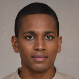 Neutral black young-adult male with short  brown hair and brown eyes