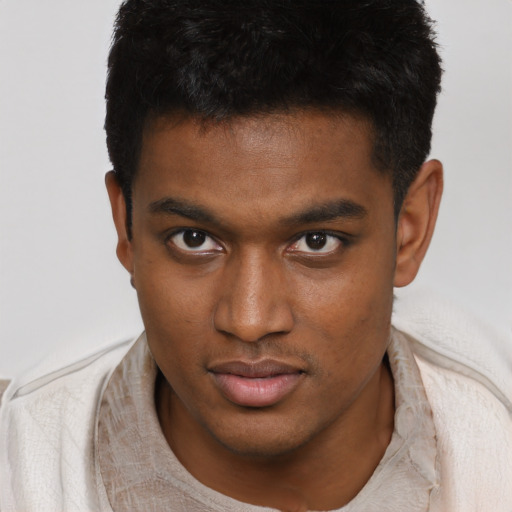 Neutral black young-adult male with short  brown hair and brown eyes