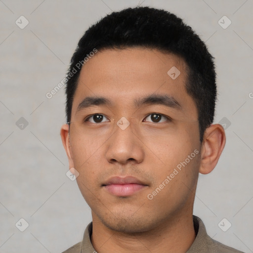 Neutral asian young-adult male with short  black hair and brown eyes