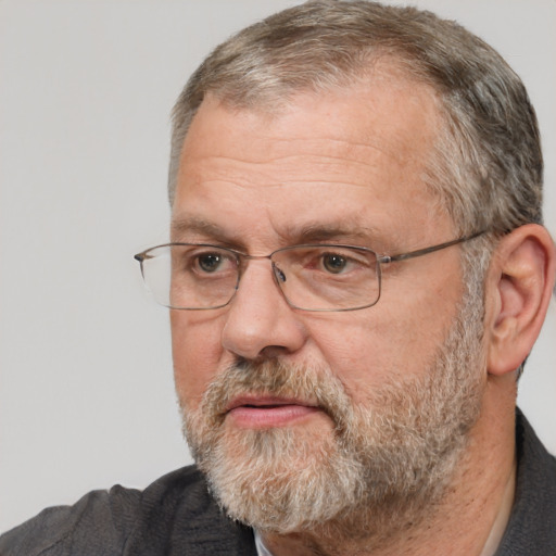 Neutral white middle-aged male with short  brown hair and brown eyes